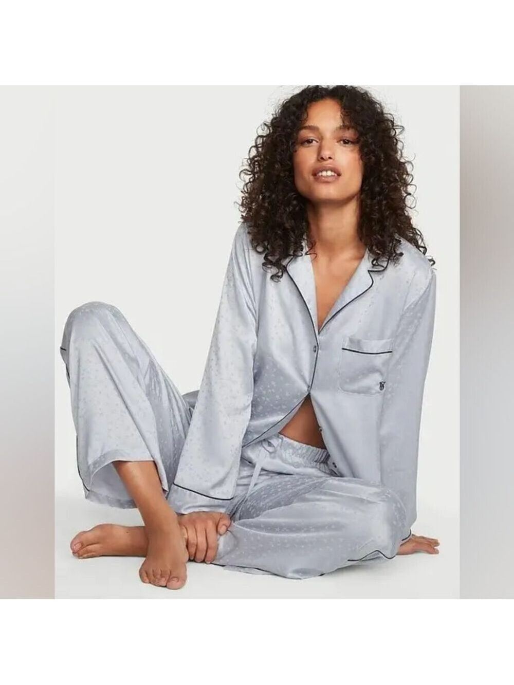 Victoria's Secret The Satin Long Pajama Set, Blue with Stars